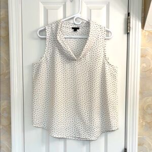 Ann Taylor Black & Tan Print on a White Background Cowl-neck Sleeveless Top. EUC